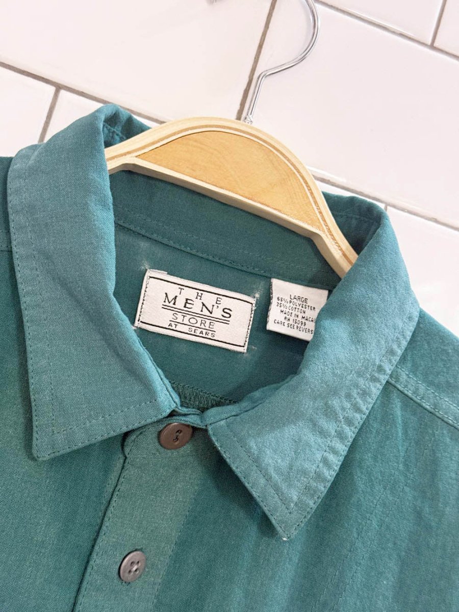 vintage sears embroidered crest ribbed detail half button shirt - good market thrift store