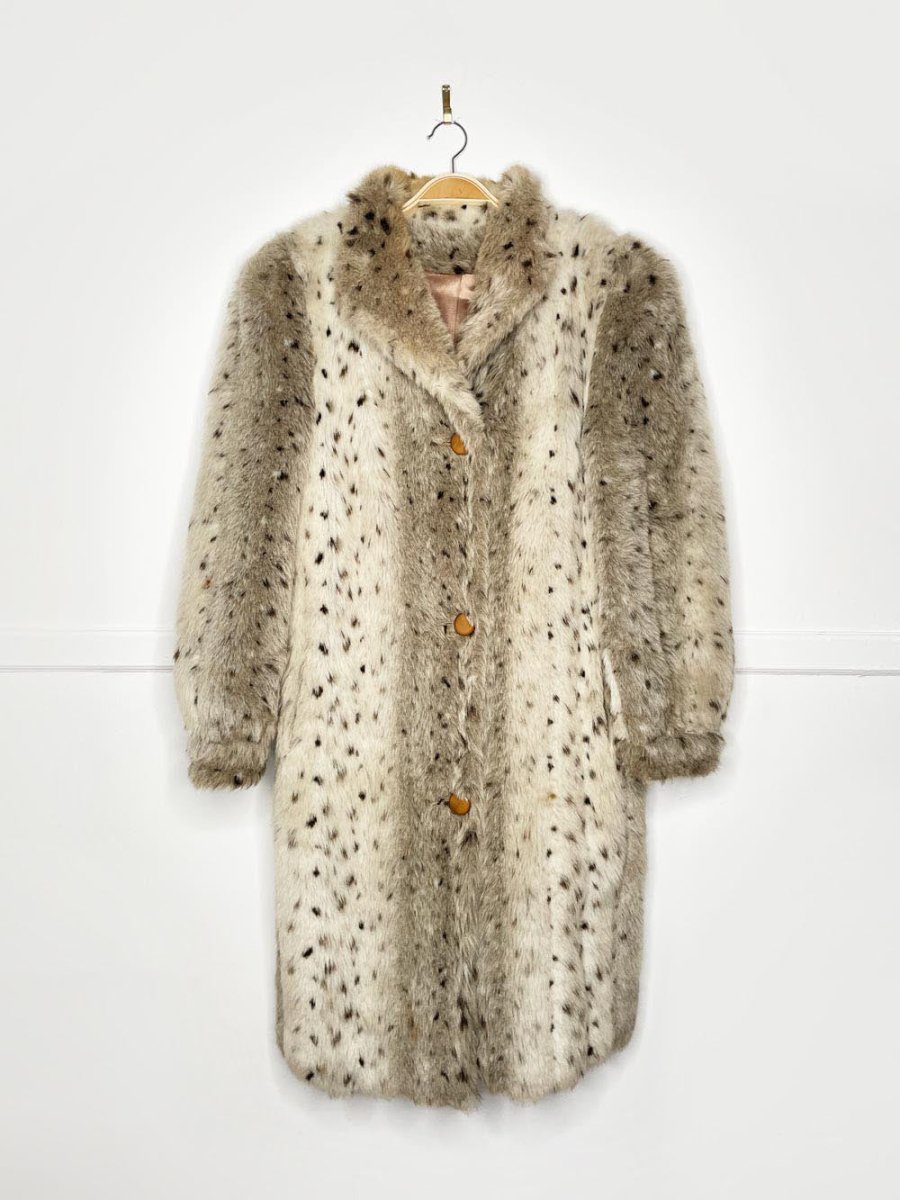 vintage sears tradition snow leopard faux fur long coat - good market thrift store