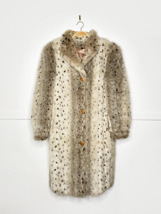 vintage sears tradition snow leopard faux fur long coat - good market thrift store