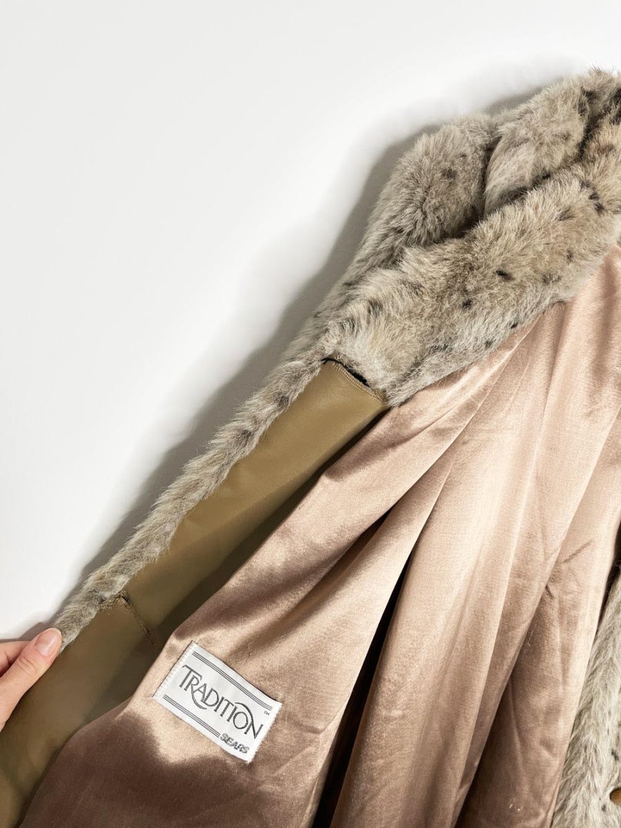 vintage sears tradition snow leopard faux fur long coat - good market thrift store