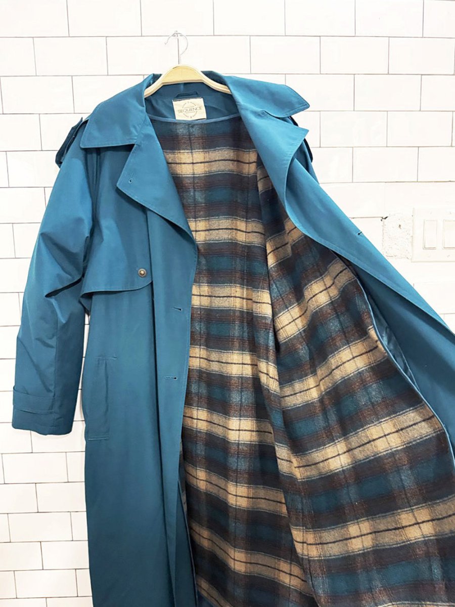 vintage sequence wool - blend tartan liner belted trench coat - good market thrift store