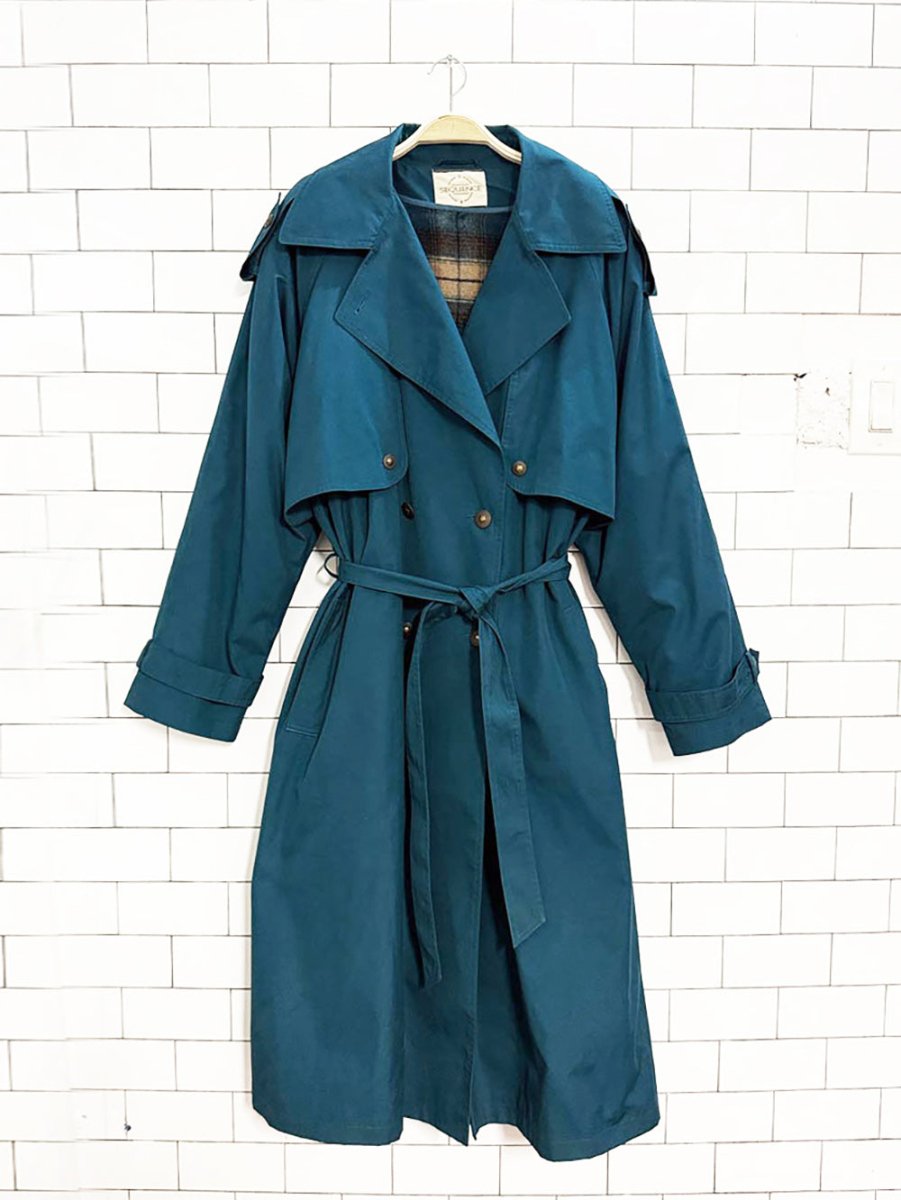 vintage sequence wool - blend tartan liner belted trench coat - good market thrift store