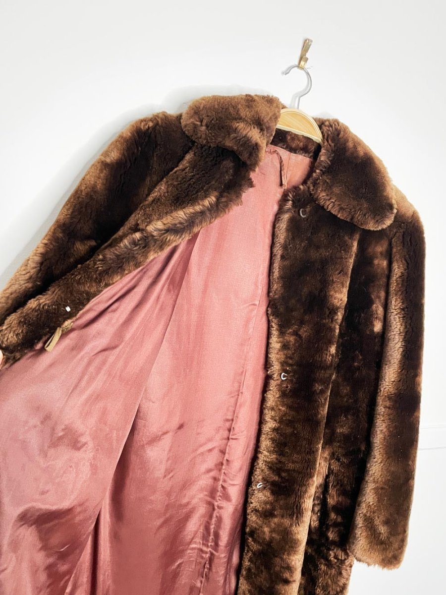 vintage shearling heavy long teddy coat - good market thrift store
