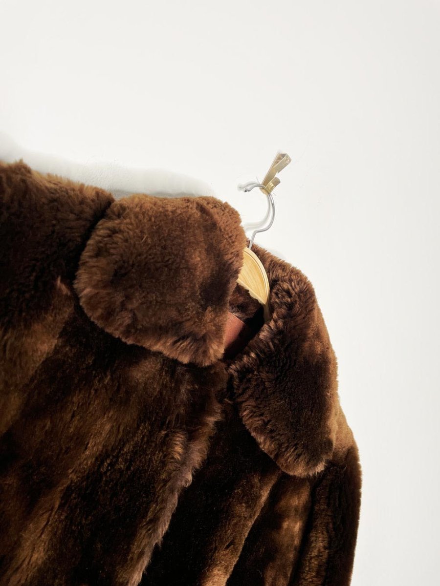 vintage shearling heavy long teddy coat - good market thrift store