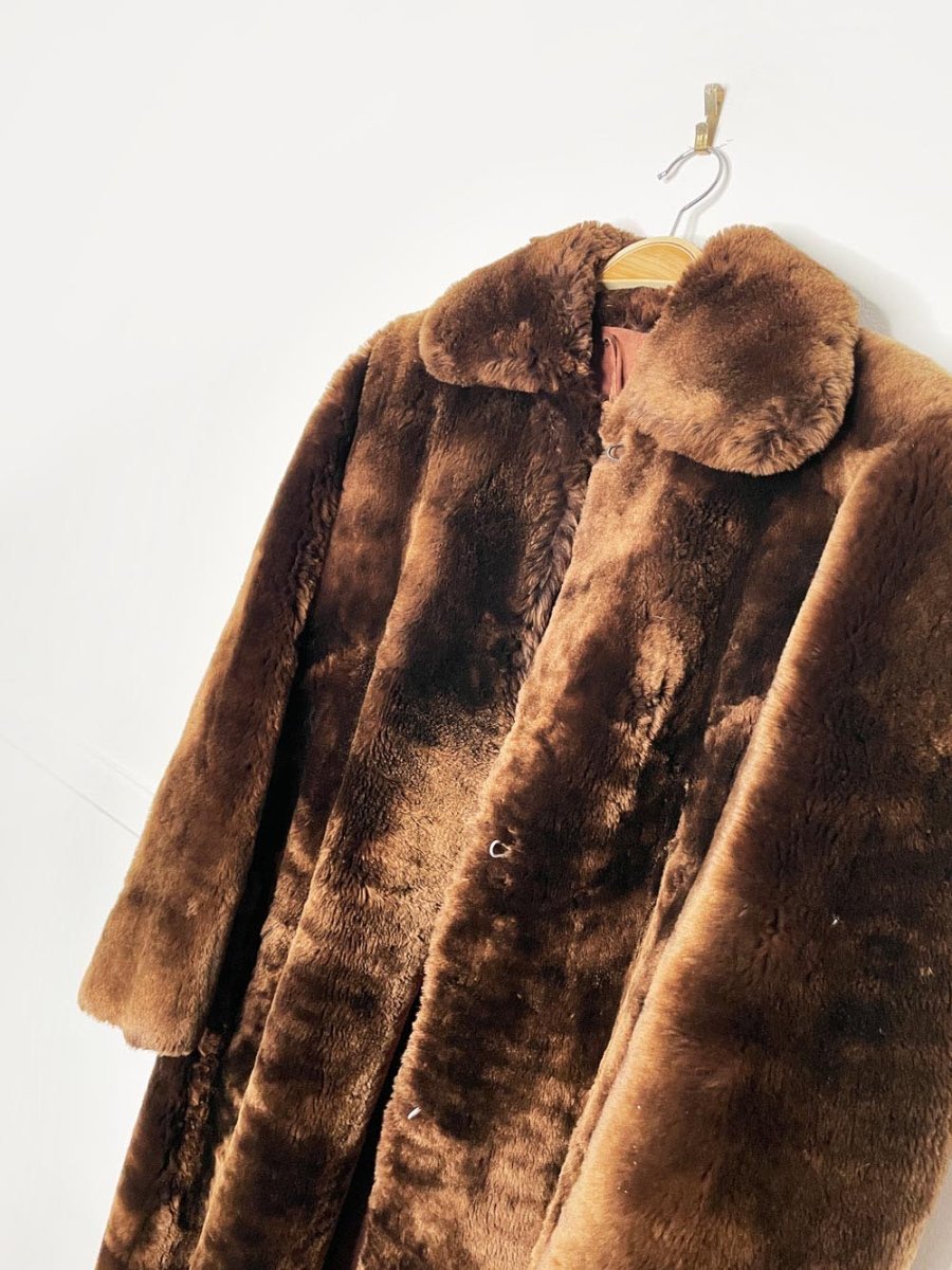 vintage shearling heavy long teddy coat - good market thrift store