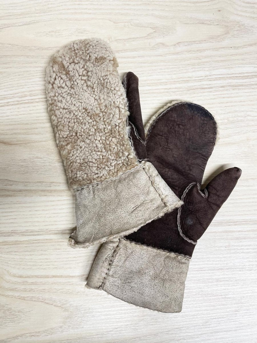 vintage shearling lambskin suede mitts - good market thrift store