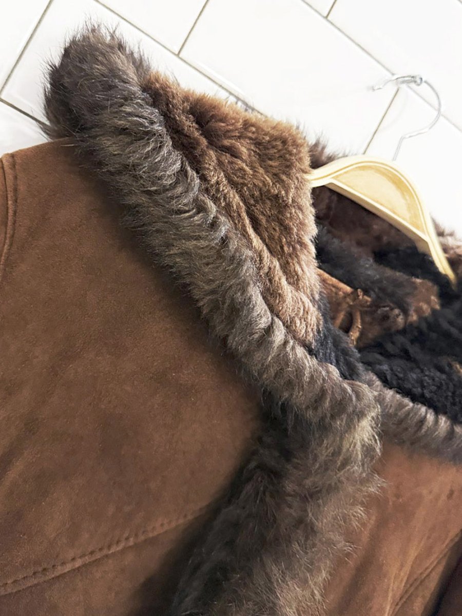 vintage sheepskin long hooded penny lane coat - good market thrift store
