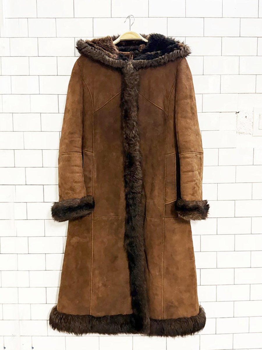 vintage sheepskin long hooded penny lane coat - good market thrift store