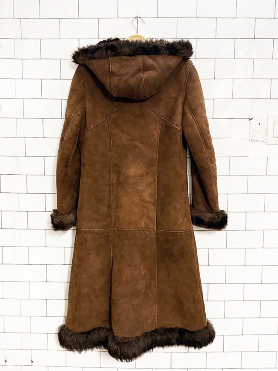 vintage sheepskin long hooded penny lane coat - good market thrift store