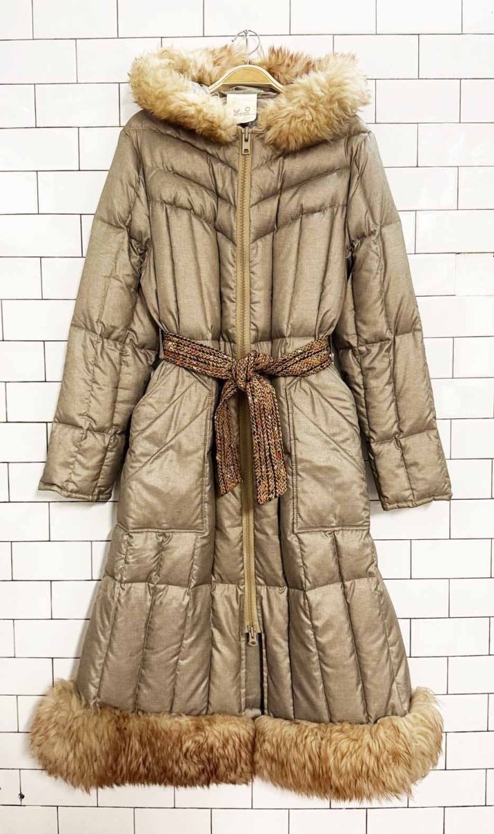 vintage sheepskin trim hooded down puffer jacket - good market thrift store