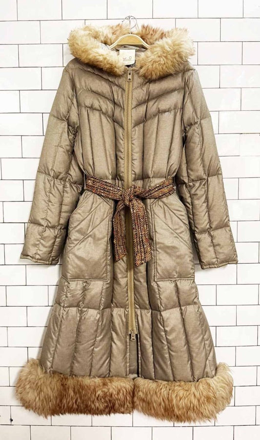 vintage sheepskin trim hooded down puffer jacket - good market thrift store