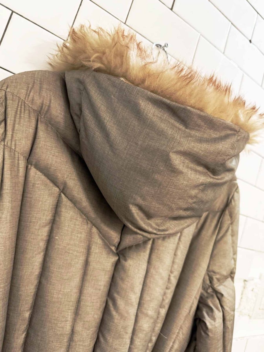 vintage sheepskin trim hooded down puffer jacket - good market thrift store