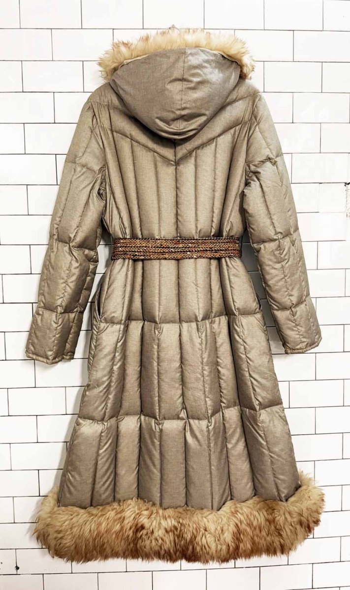 vintage sheepskin trim hooded down puffer jacket - good market thrift store
