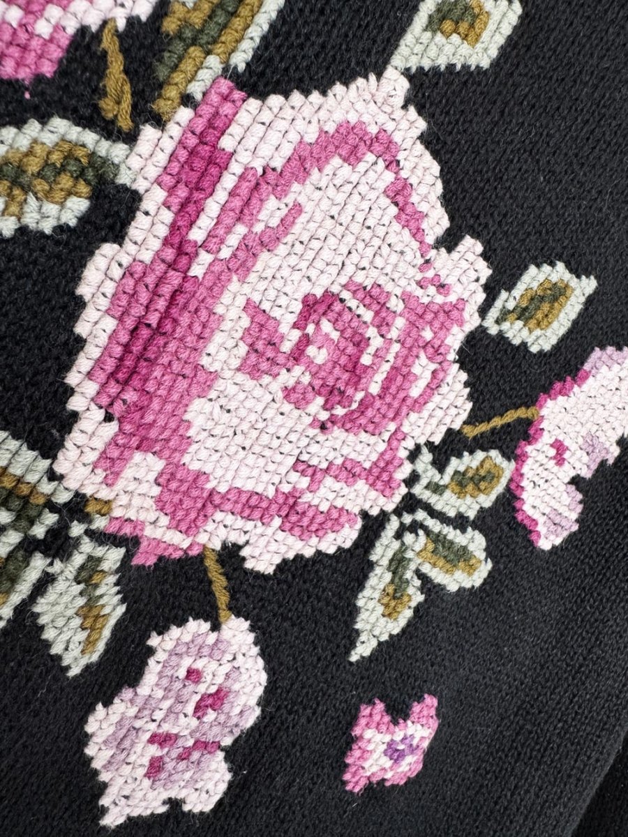 vintage shenanigans cross stitch rose knit sweater - good market thrift store