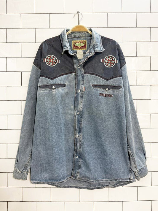 vintage shooter western snap button denim shirt - good market thrift store
