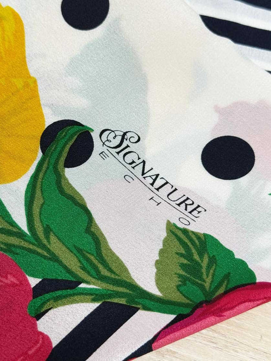 vintage signature echo 100% silk hand - rolled edge square scarf - good market thrift store