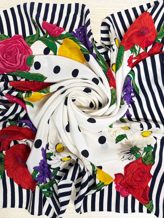 vintage signature echo 100% silk hand - rolled edge square scarf - good market thrift store