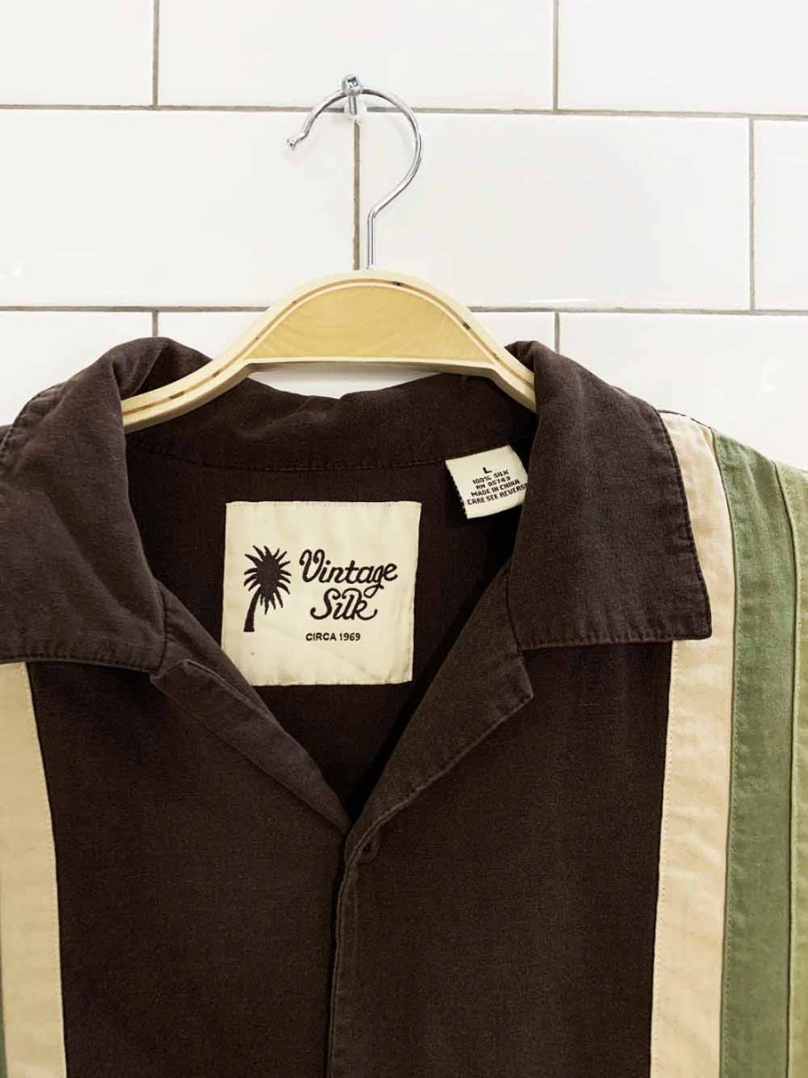 vintage silk 100% silk full button bowling resort shirt - good market thrift store