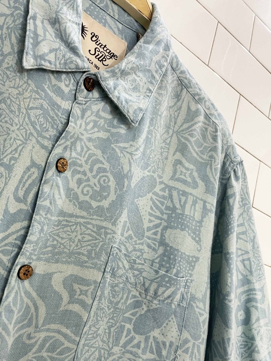 vintage silk 100% silk full button resort shirt - good market thrift store