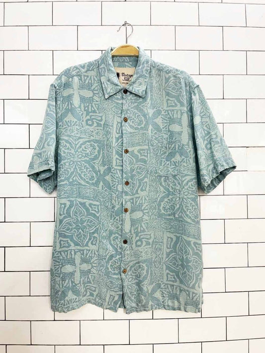 vintage silk 100% silk full button resort shirt - good market thrift store
