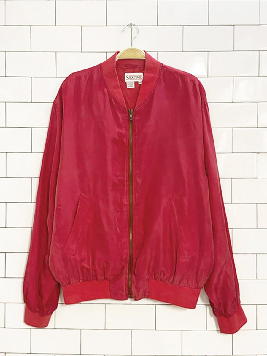 vintage silk time 100% silk spring bomber jacket - good market thrift store