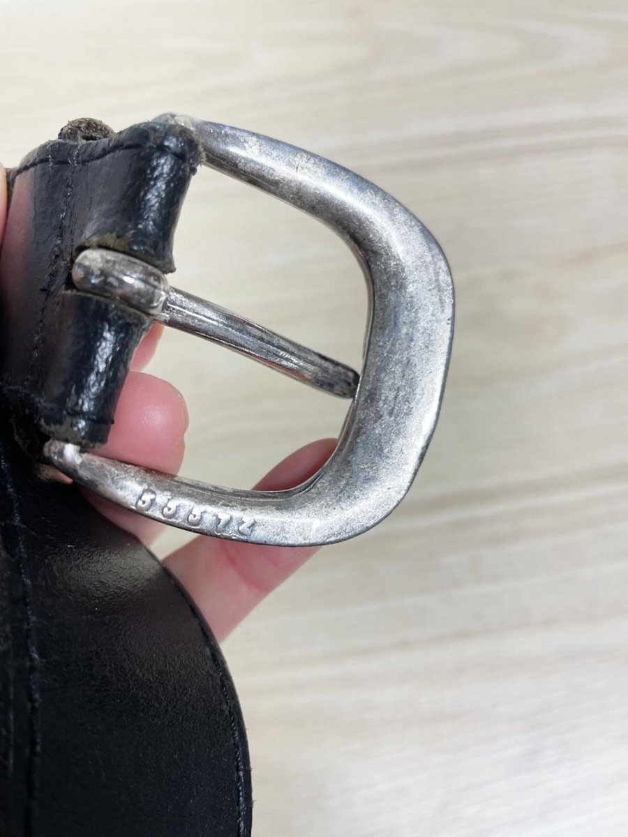 vintage silver buckle + tip custom leather belt | made in Canada - good market thrift store