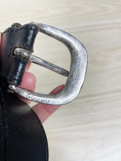 vintage silver buckle + tip custom leather belt | made in Canada - good market thrift store