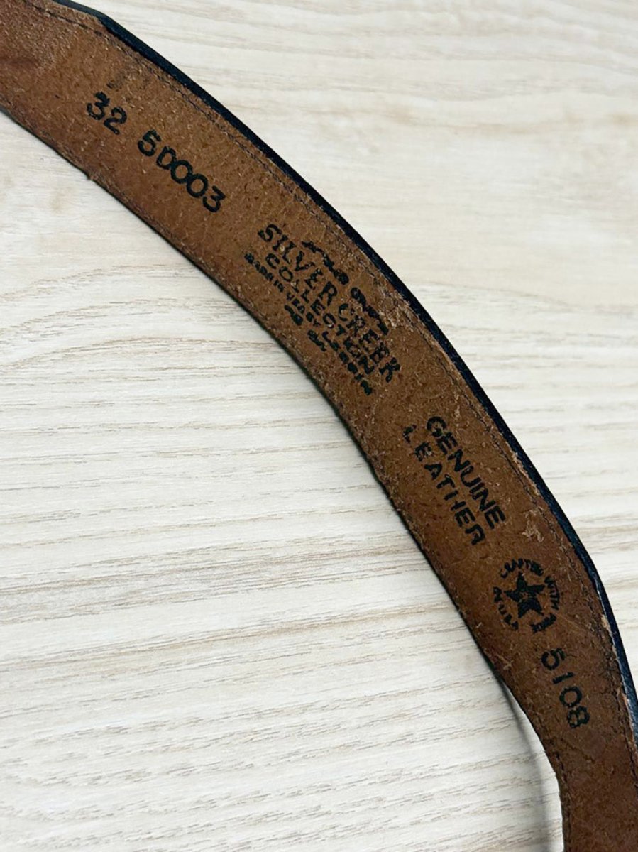 vintage silver creek rose tooled leather silver buckle belt | made in USA - good market thrift store