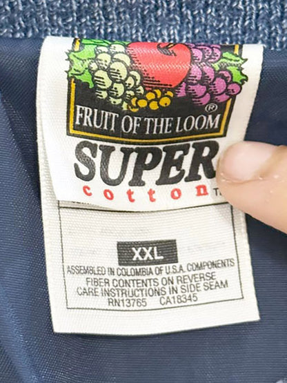 vintage snap button denim baseball bomber jacket | fruit of the loom - good market thrift store