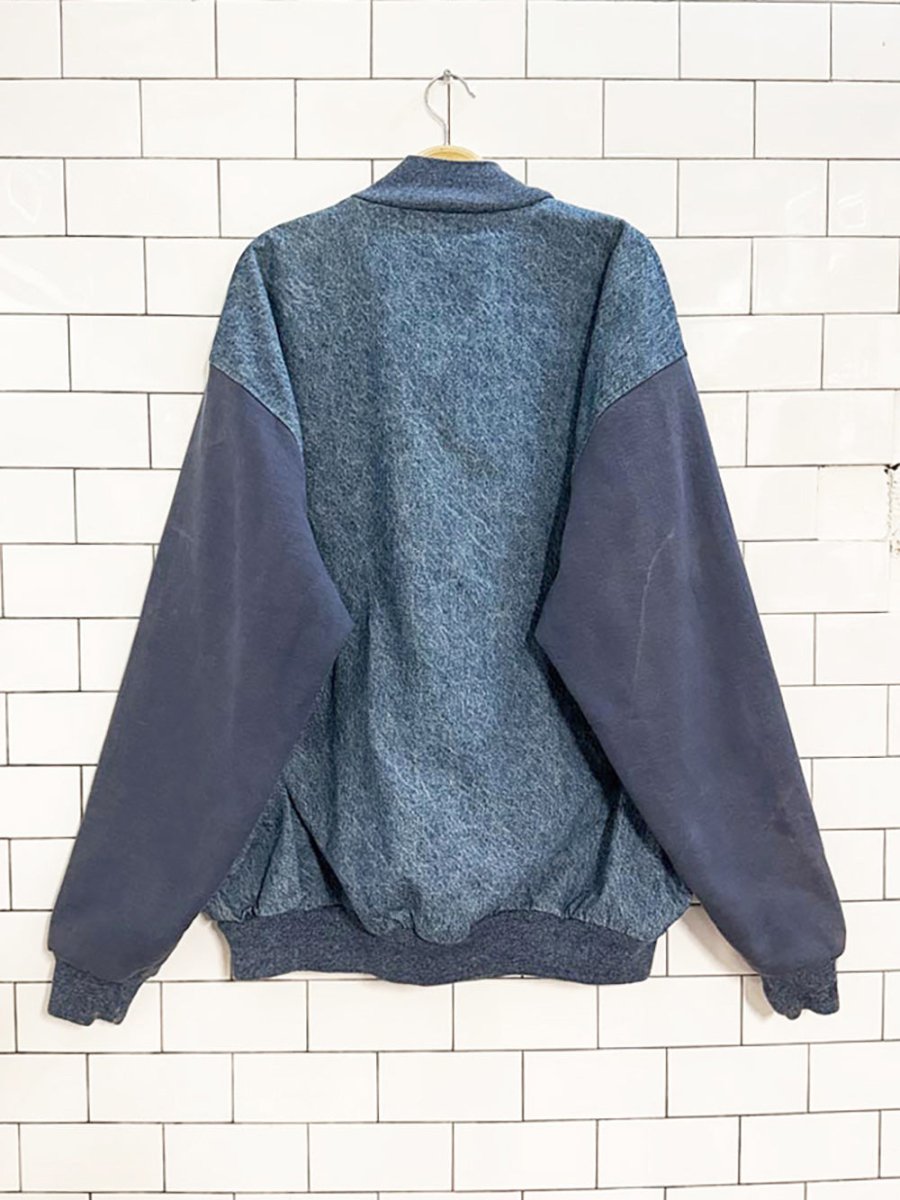 vintage snap button denim baseball bomber jacket | fruit of the loom - good market thrift store