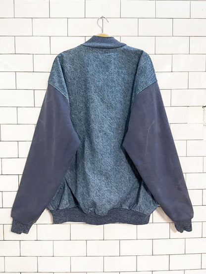 vintage snap button denim baseball bomber jacket | fruit of the loom - good market thrift store