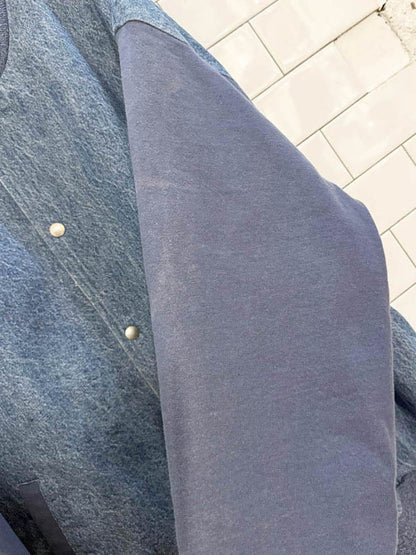 vintage snap button denim baseball bomber jacket | fruit of the loom - good market thrift store