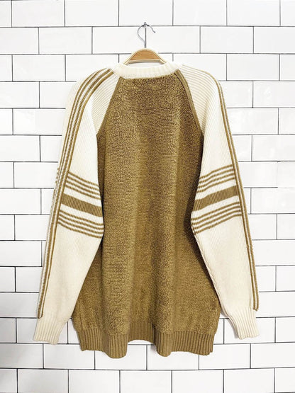 vintage snow country loop - knit + striped sleeve knit sweater - good market thrift store