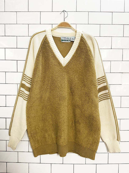 vintage snow country loop - knit + striped sleeve knit sweater - good market thrift store