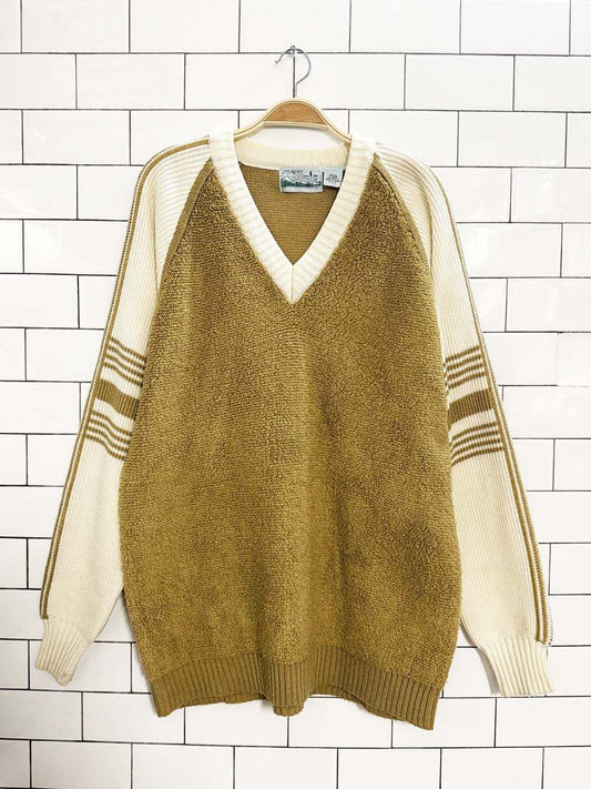 vintage snow country loop - knit + striped sleeve knit sweater - good market thrift store