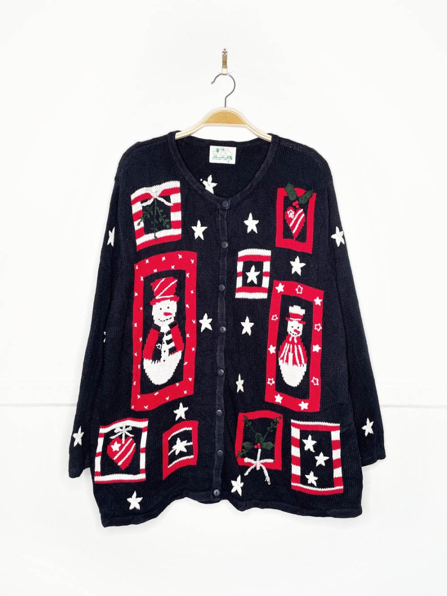vintage snowman + stars patchwork knit cardigan | the quacker factory - good market thrift store