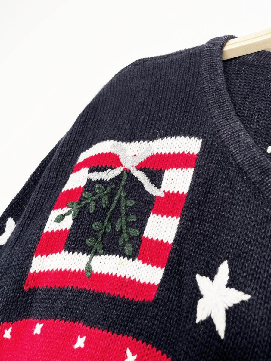 vintage snowman + stars patchwork knit cardigan | the quacker factory - good market thrift store