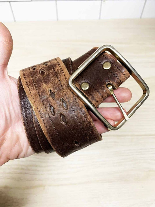 vintage soft leather diamond cut out belt - good market thrift store