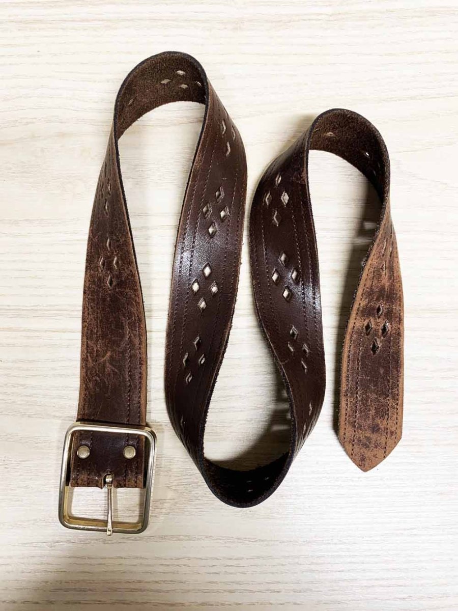 vintage soft leather diamond cut out belt - good market thrift store