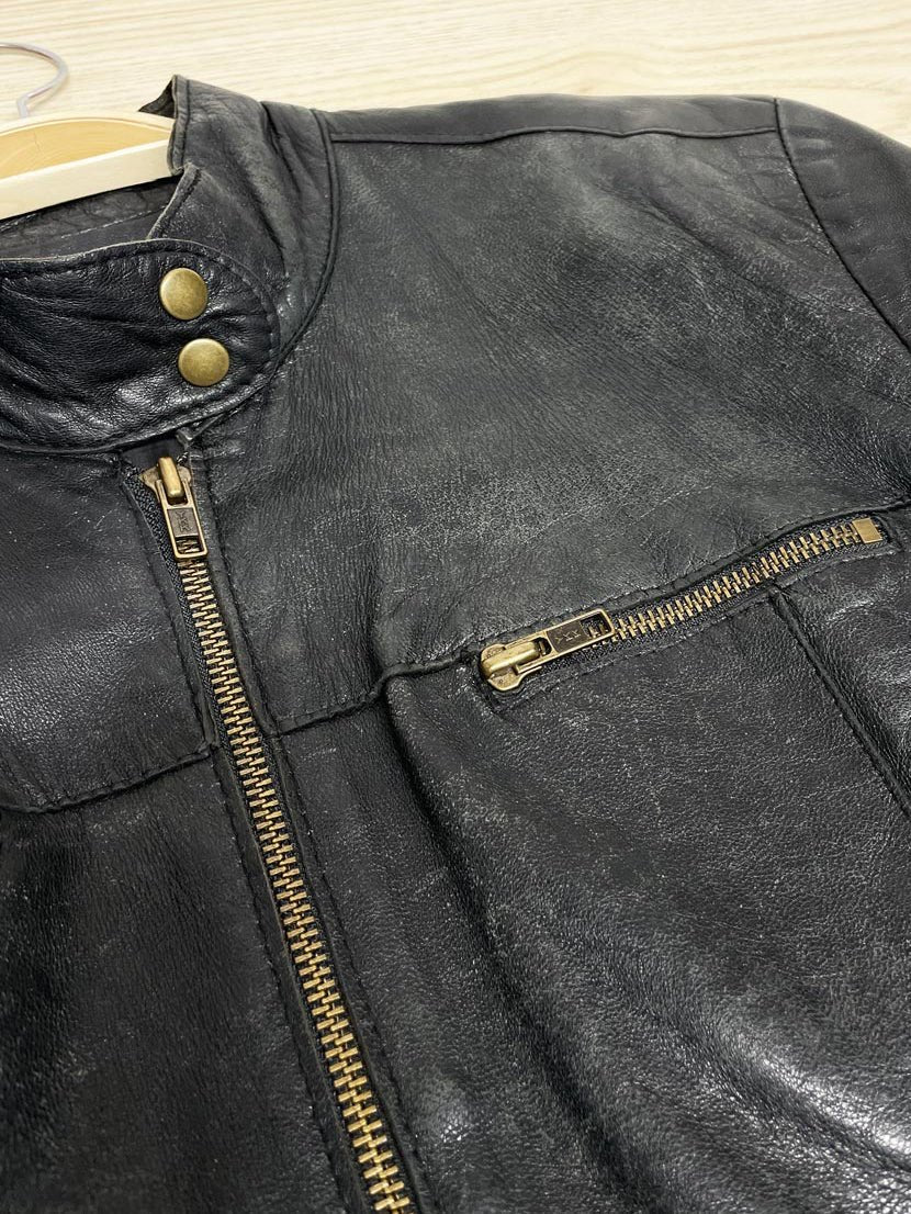 vintage soft leather full zip moto jacket | made in Canada - good market thrift store