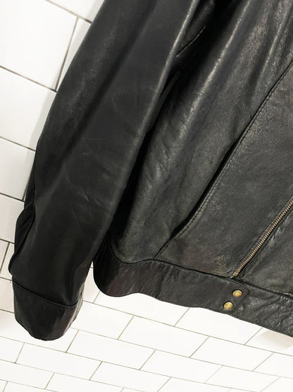 vintage soft leather full zip moto jacket | made in Canada - good market thrift store