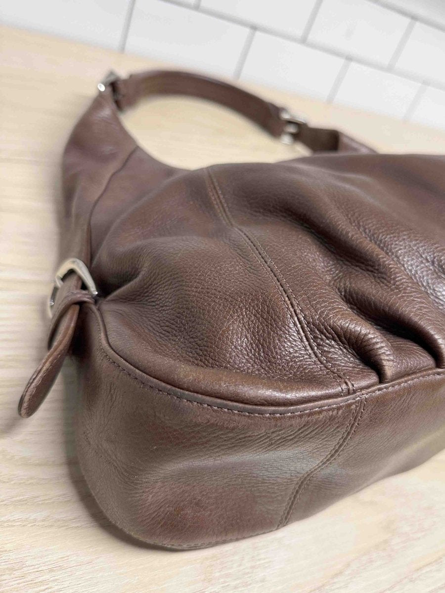 vintage soprano leather ruched shoulder bag - good market thrift store