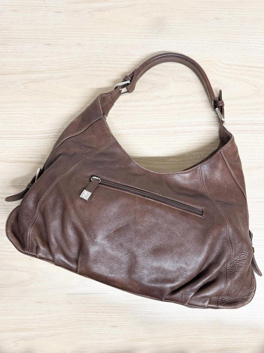 vintage soprano leather ruched shoulder bag - good market thrift store