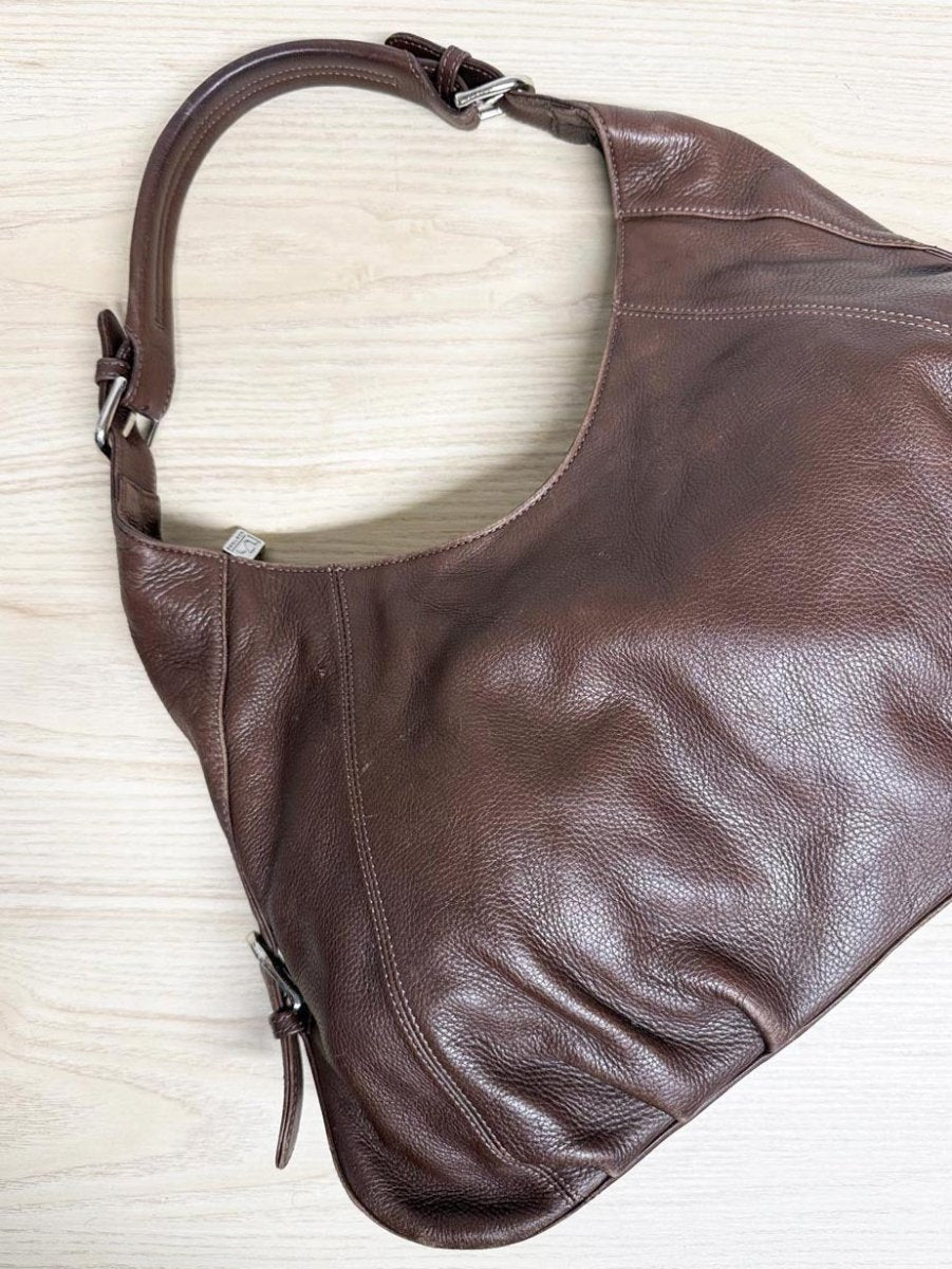 vintage soprano leather ruched shoulder bag - good market thrift store