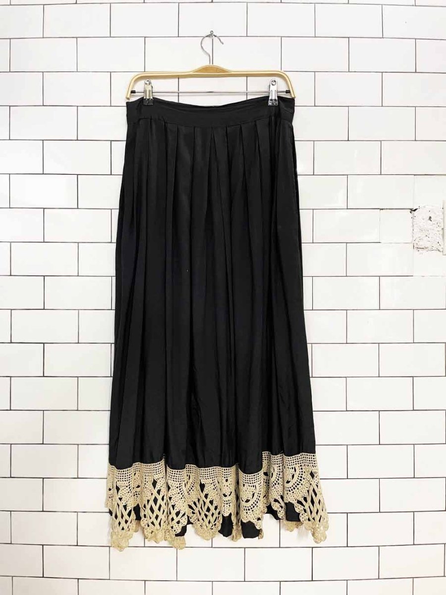 vintage southern comforts pleated lace trim full button maxi skirt - good market thrift store