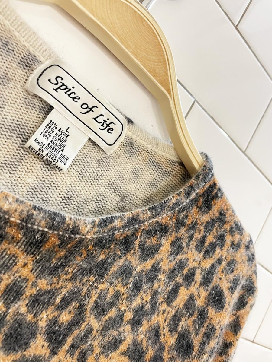 vintage spice of life angora - blend animal print light sweater - good market thrift store