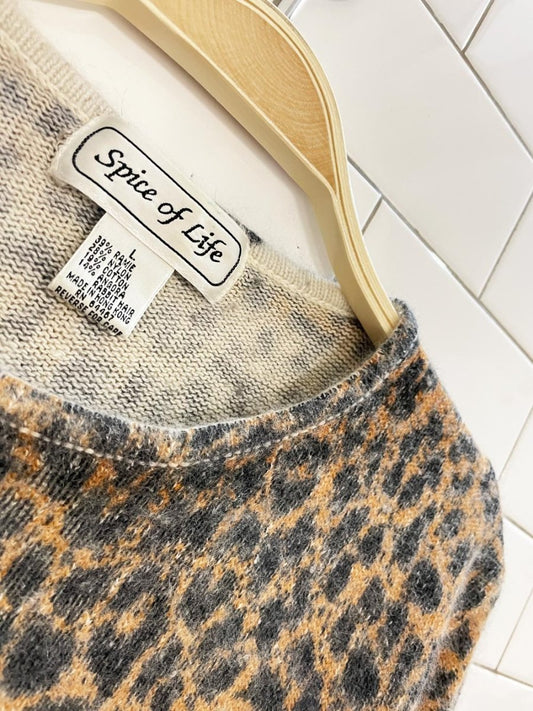 vintage spice of life angora - blend animal print light sweater - good market thrift store