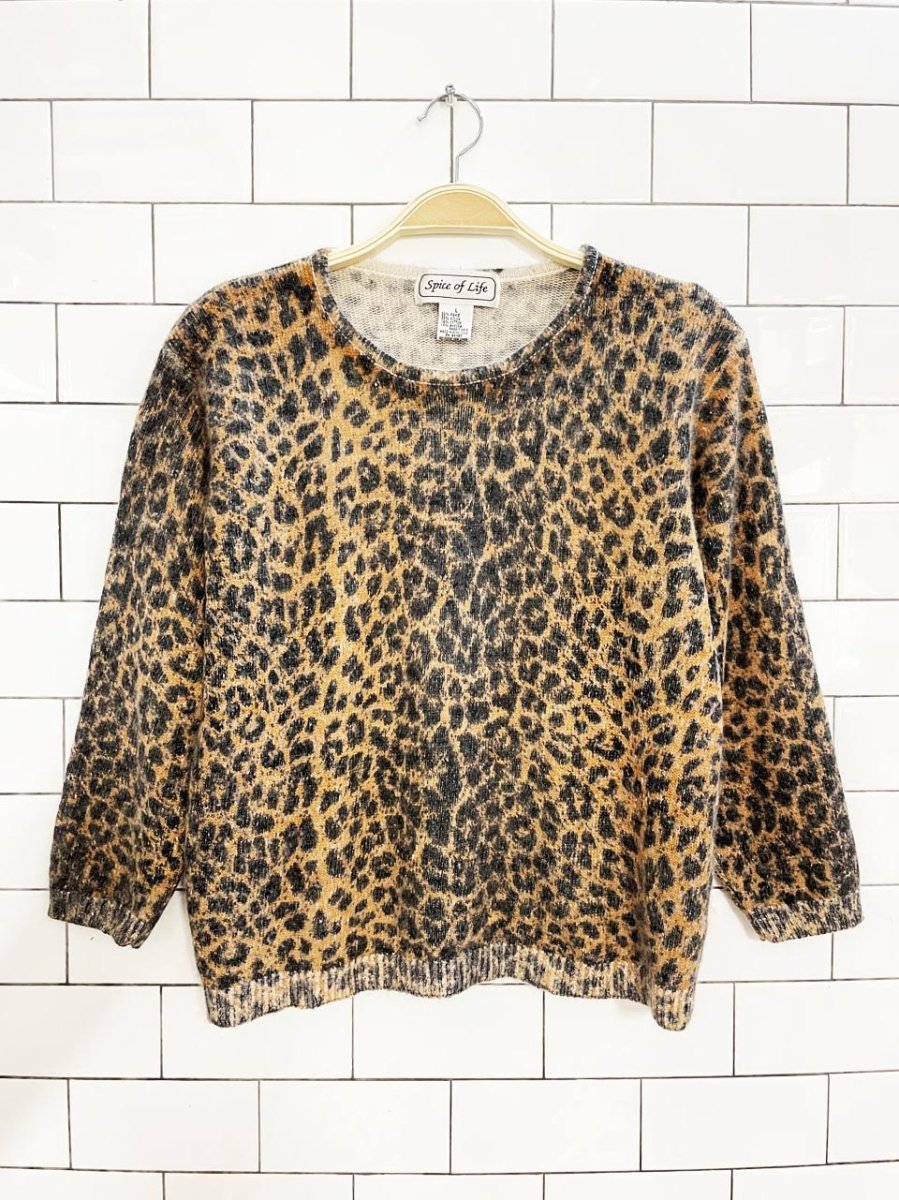 vintage spice of life angora - blend animal print light sweater - good market thrift store
