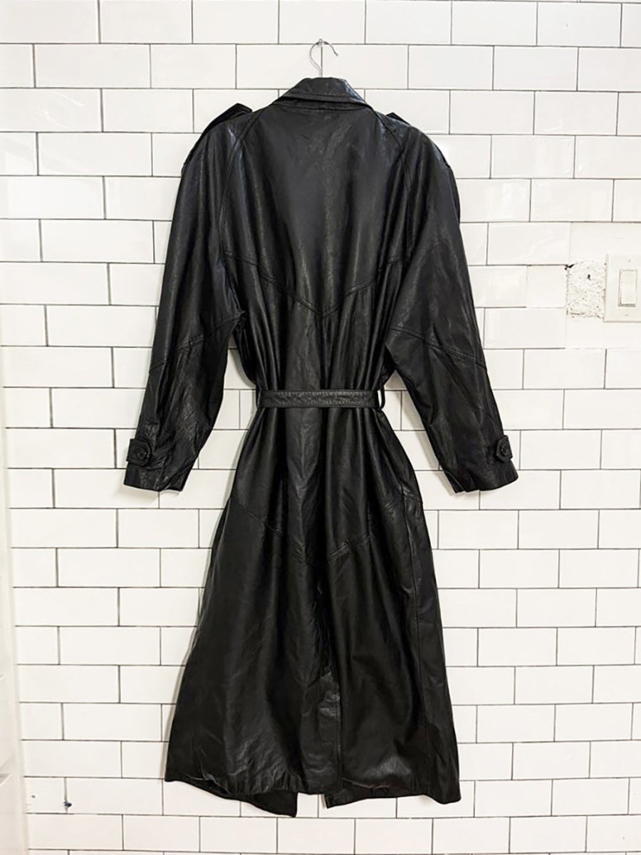 vintage split end ltd. soft leather v - stitch detail belted trench coat - good market thrift store