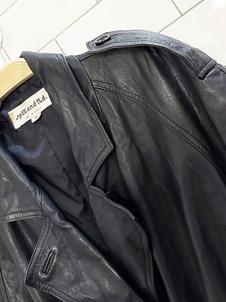 vintage split end ltd. soft leather v - stitch detail belted trench coat - good market thrift store
